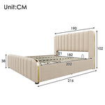 Upholstered Bed with Hydraulic Storage and USB Type-C Charging, 180x200cm, Beige Linen