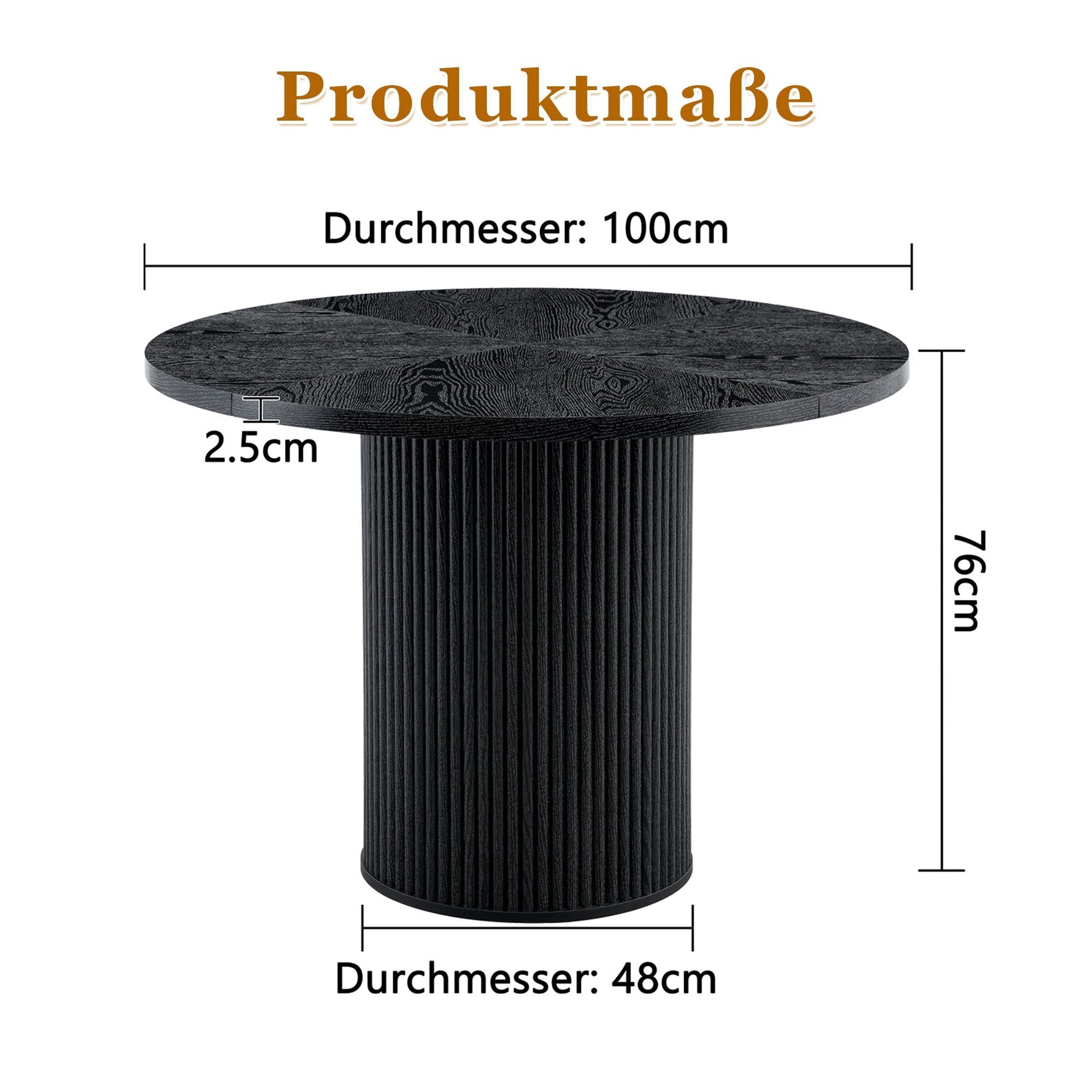 Round Dining Table 100cm 4-6 Seater Storage Base - Black MDF