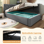 Upholstered Day Bed, 90x200cm Sofa Bed with Hydraulic Storage, Velvet Gray