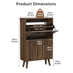 Shoe Storage Cabinet with Vertically Grooved Surface and Medieval Style, 60cm High, Walnut
