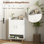 Shoe Cabinet with Doors and Shelves, Holds 12 Shoes, White Wood