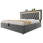 Upholstered Bed 160x200 cm with LED, USB Charging and Hydraulic Storage (with Mattress), Grey Velvet