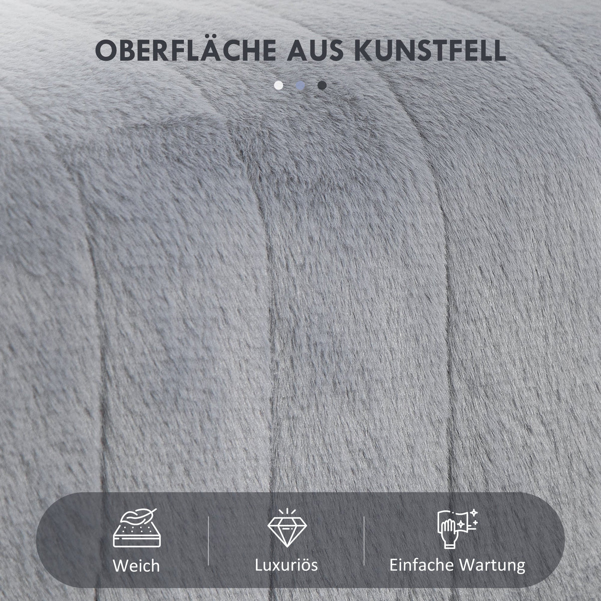 Upholstered Bench, Faux Fur, 82 x 30 x 47 cm, Gray