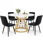 5-Piece Round Dining Table Set with 4 Velvet Chairs and Marble Top, Black