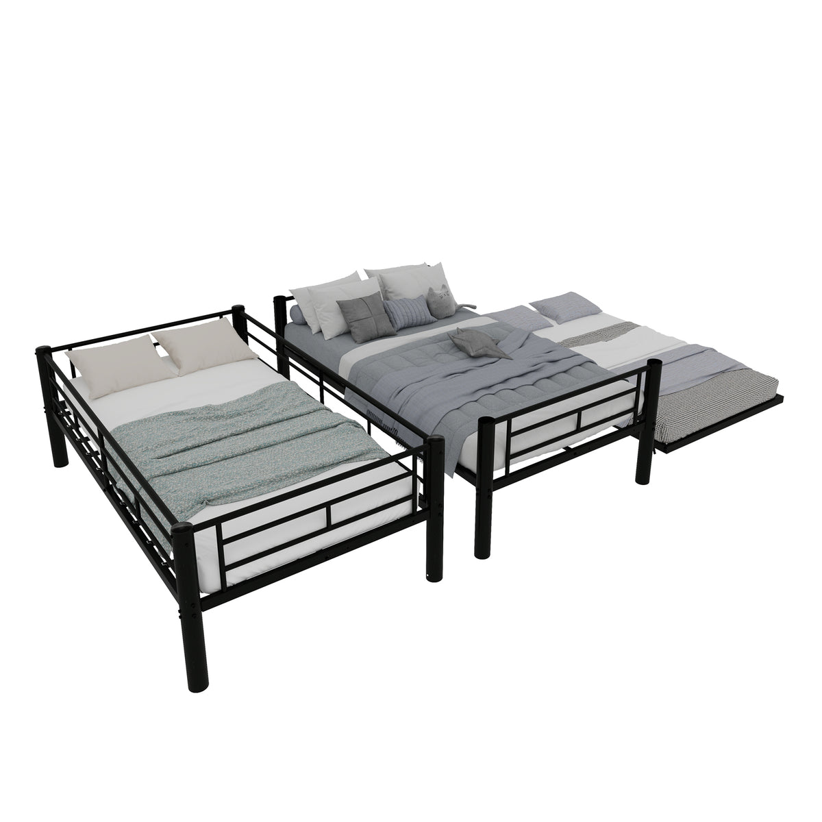 Modern Three-Tier Bed 90x190cm with Safety Railings, Metal