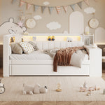 Daybed Upholstered 90x200cm Pull-out Bed Desk LED USB - White