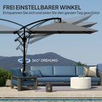 Cantilever Parasol Ø260 cm UV 50+ Water-Repellent, Tiltable, Grey