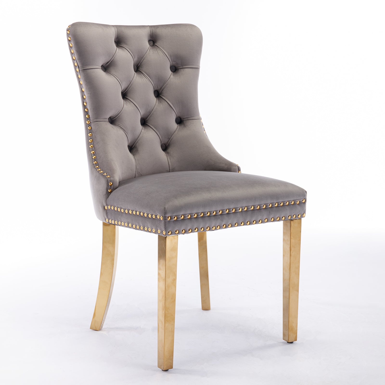 A&A Furniture Nikki Collection Tufted Velvet Dining Chair Set of 2 Golden Legs - Grey/Gold