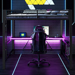 Gaming Metal Loft Bed Frame with LED Lighting, USB Station and Desk, 160x200, Black