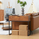 Console Table with Drawer, Sofa Hallway Side Table 80x30x76cm, Natural Wood/Steel