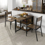 Folding Dining Table, Wheels, 140x80cm, 2-6 People, Rustic Brown Steel