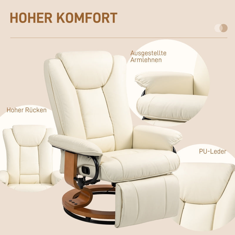Relaxing Chair Swivel TV Chair Reclining Footrest Faux Leather Cream White