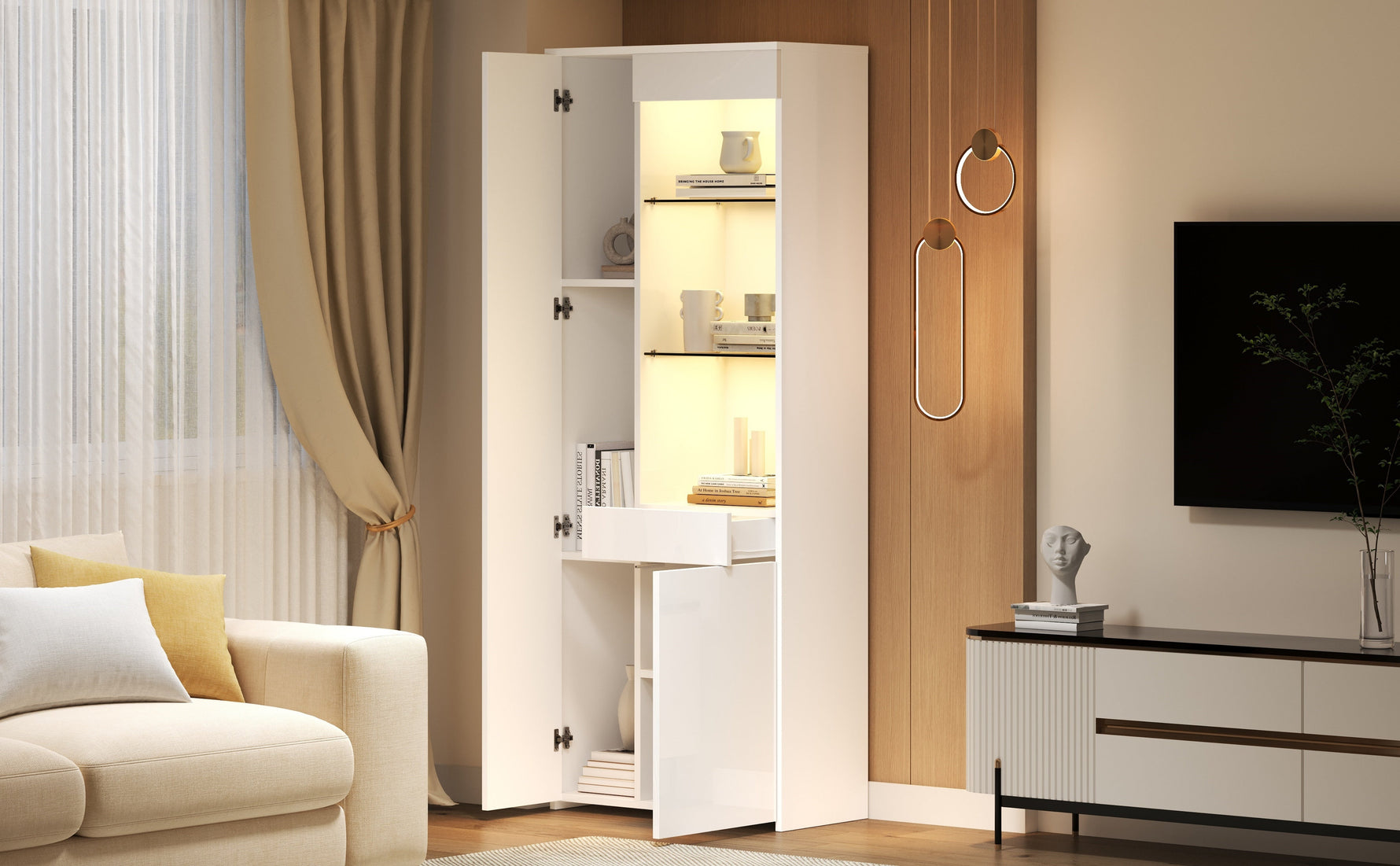 Display Cabinet 70x35x180cm LED Glass High-Gloss