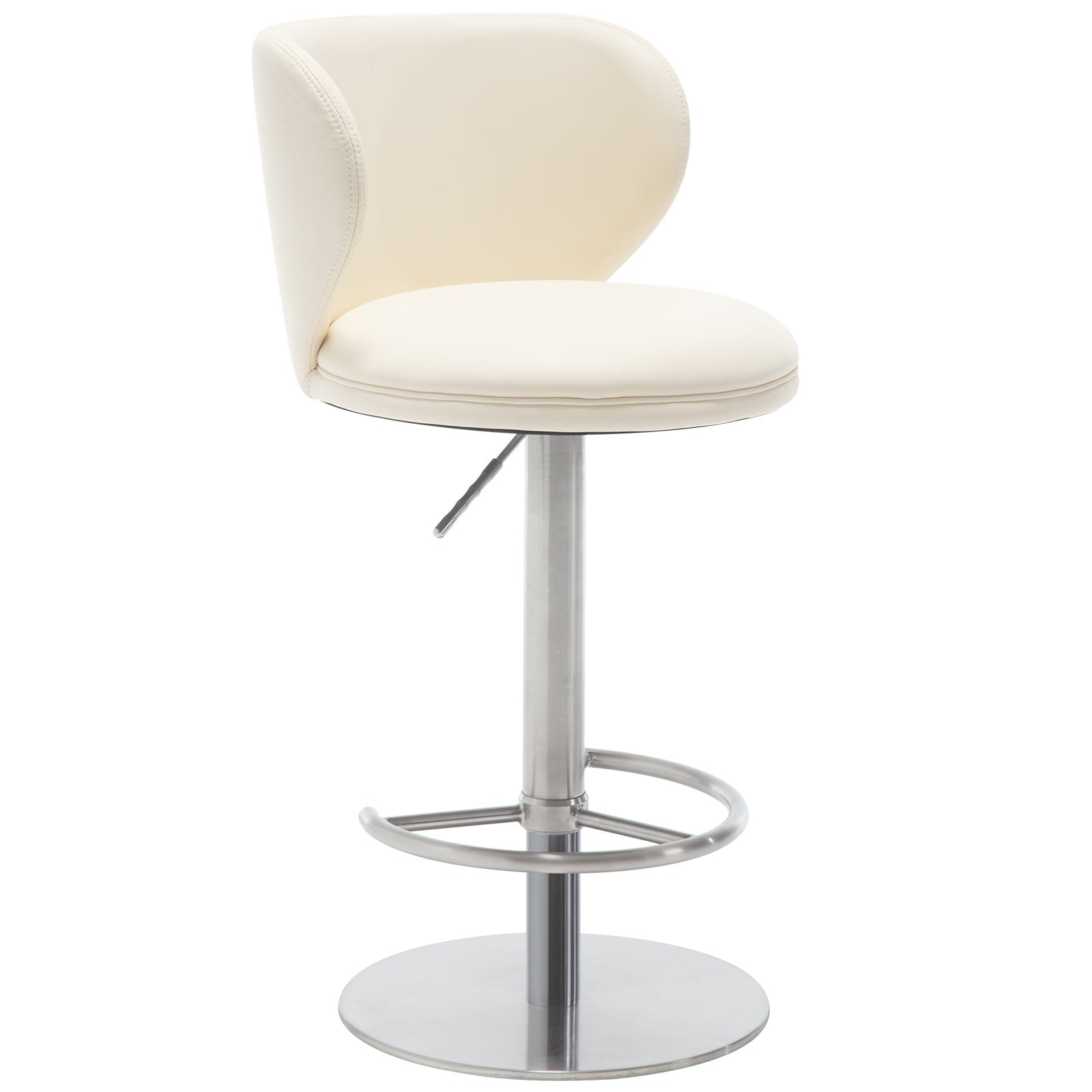 Bar Stools Swivel Adjustable Height Backrest Black Leather and Steel