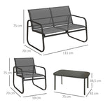Garden Furniture Set, 4-Piece with Two-Seater, 2 Chairs & Coffee Table, Black Mesh