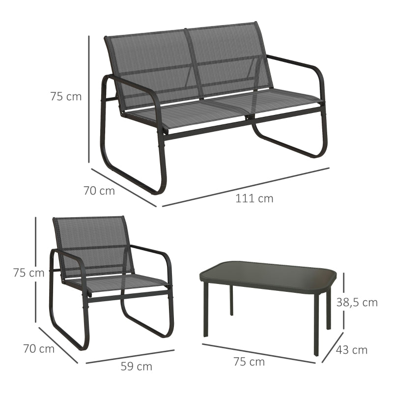 Garden Furniture Set, 4-Piece with Two-Seater, 2 Chairs & Coffee Table, Black Mesh