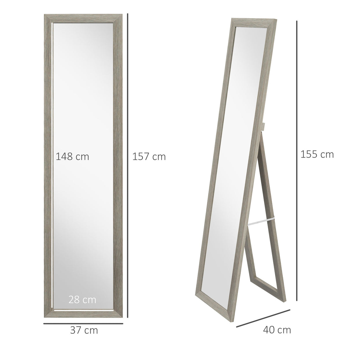 Standing Mirror Full Length Dressing Wardrobe Aluminum Gray