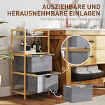 Laundry Basket with 2 Fabric Baskets, Open Shelves, Handle, Bamboo, Natural