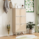 Shoe Cabinet with Three Levels, 121cm High, Natural