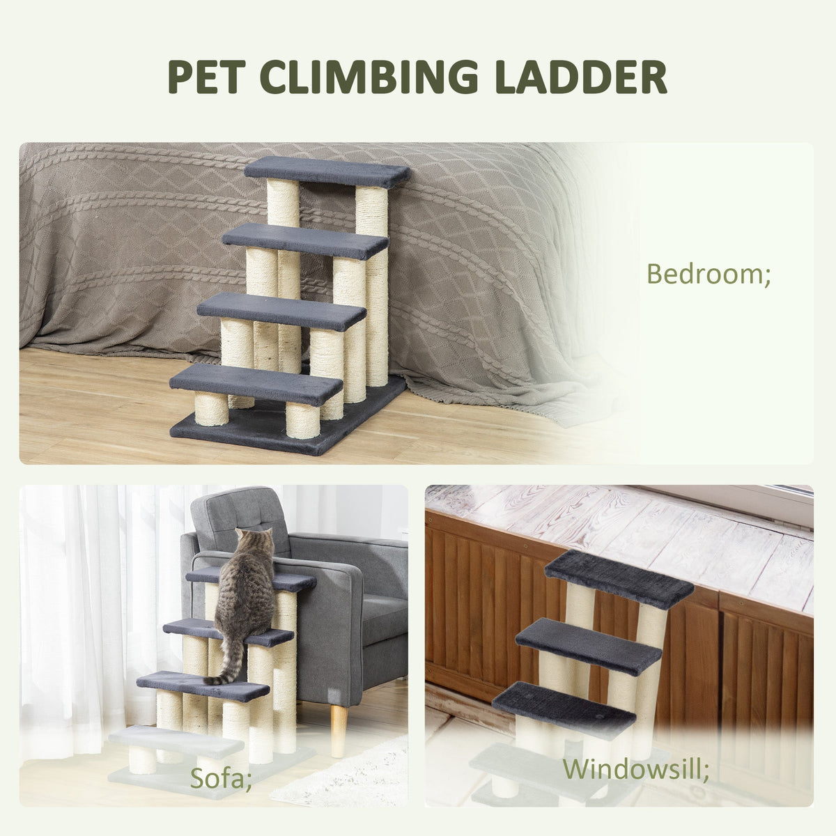 Pet Stairs 4-Step Dog & Kitten, Soft Plush, Grey