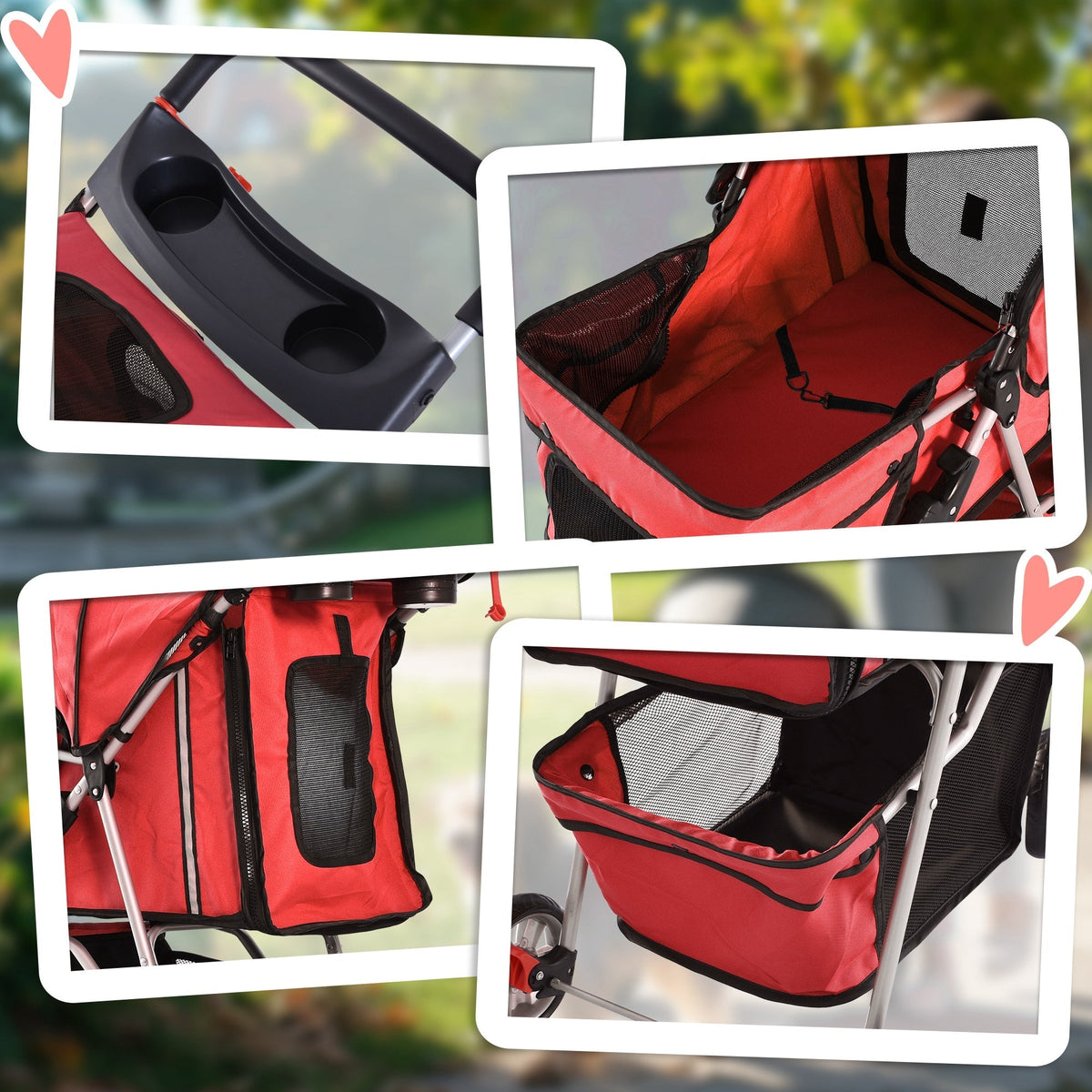 Dog Stroller, Lightweight & Foldable, Red