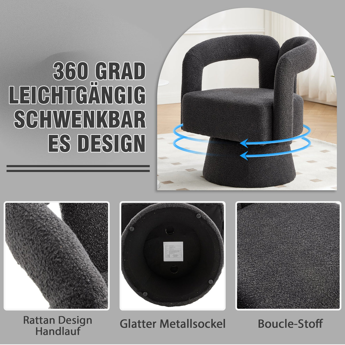 Cuddle Barrel Accent Chair, 360-Degree Rotating Fluffy Fabric, Dark Gray
