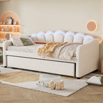 Daybed Sofa Bed 90x200cm Pull-out Bed Ambient Light Remote - Velvet Beige
