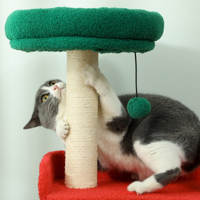 Christmas Cat Tree, 135cm with Bed, House, Scratching Posts, Toy Balls, Multi-color