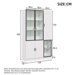 Glass Display Cabinet with LED Lights and 10 Storage Compartments, White and Glass
