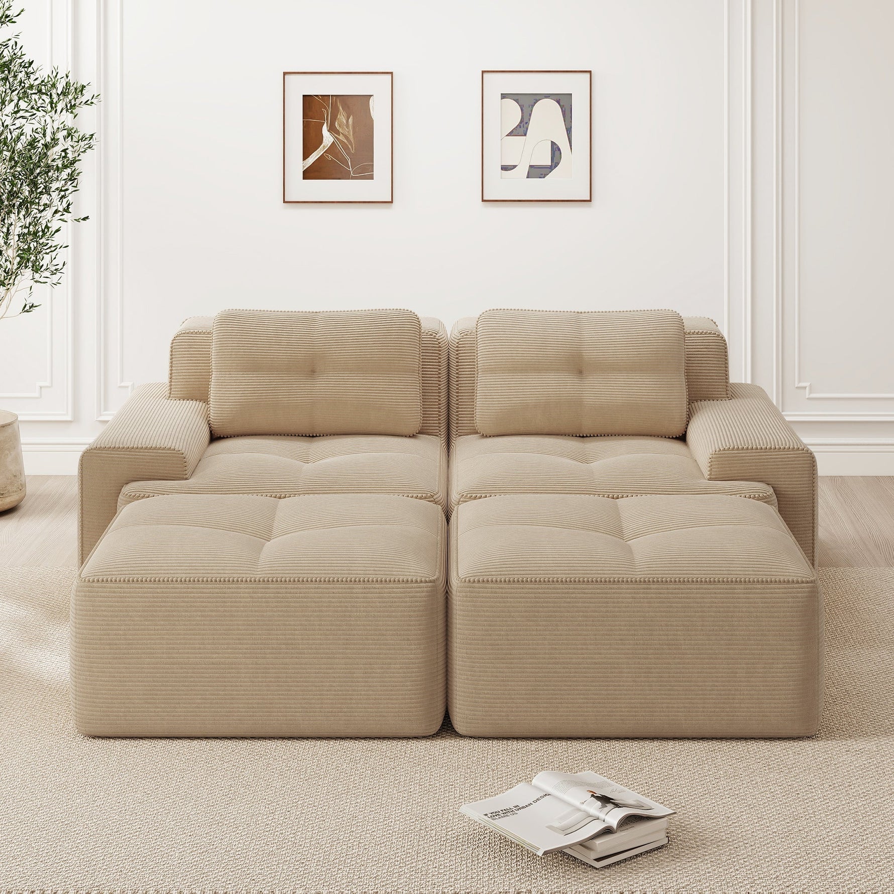 Cloud Modular Sofa U-Shaped Ottoman 2-Seater - Corduroy Beige