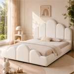 Upholstered Kids Bed 140x200cm with Headboard in Beige Velvet