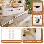 Storage Bed 140x200 with Pull-Out Bed & USB Ports, White Wood