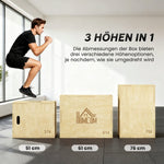 3-in-1 Wooden Plyo Box with 3 Jump Heights and Handles, 61 x 51 x 76 cm, Natural Wood
