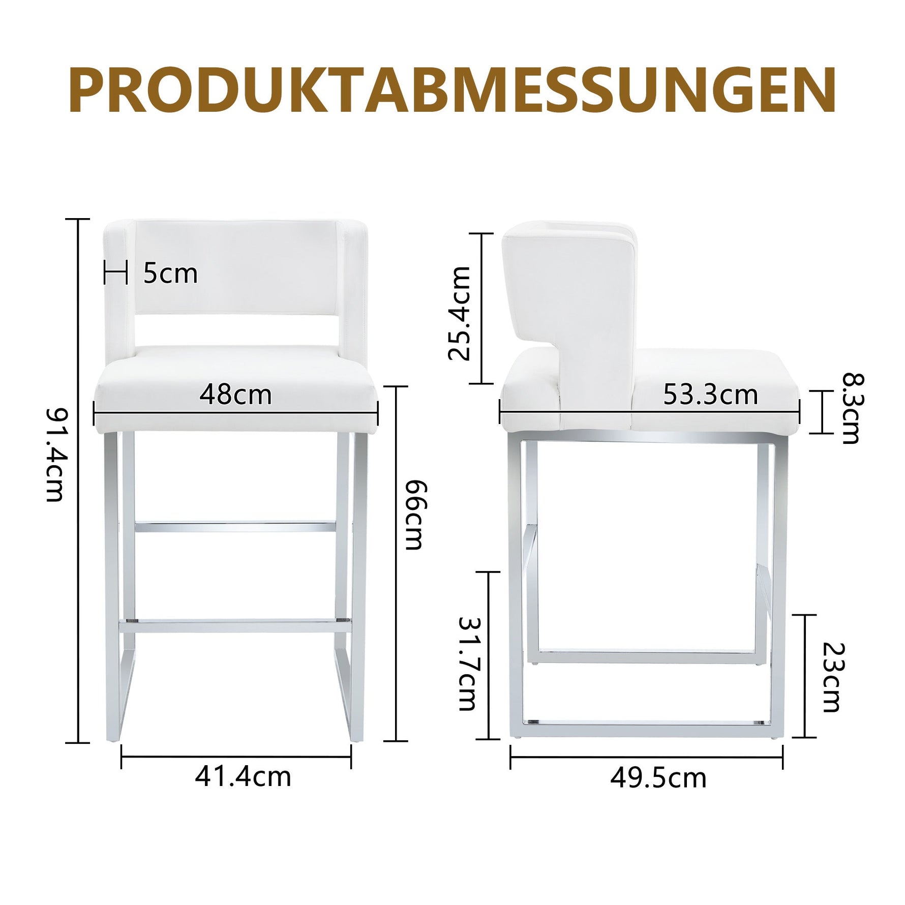 Bar Stools 2-Pack Nordic Style Modern Square Design Silver Metal Legs