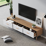 Vintage TV Low Panel Wooden Cabinet/Table 150*35*39cm, Light Wood/White