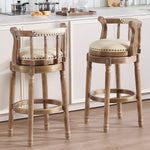 Cow Top Leather Bar Stools 360° Swivel with Backs, Bar/Counter Height - Wooden