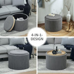 Storage Stool, Round Footstool Upholstered Coffee Table, Corduroy Grey