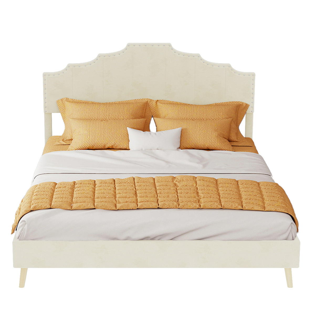 Modern Minimalist Soft Bed with Mattress 140x200cm, Beige