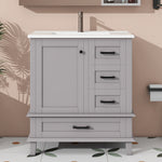 Bathroom Vanity Unit with Ceramic Sink and Silent Storage Drawers, Grey