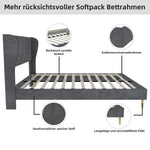 Upholstered Bed, Modern Minimalist with Soft Headboard, 140x200 cm, Grey