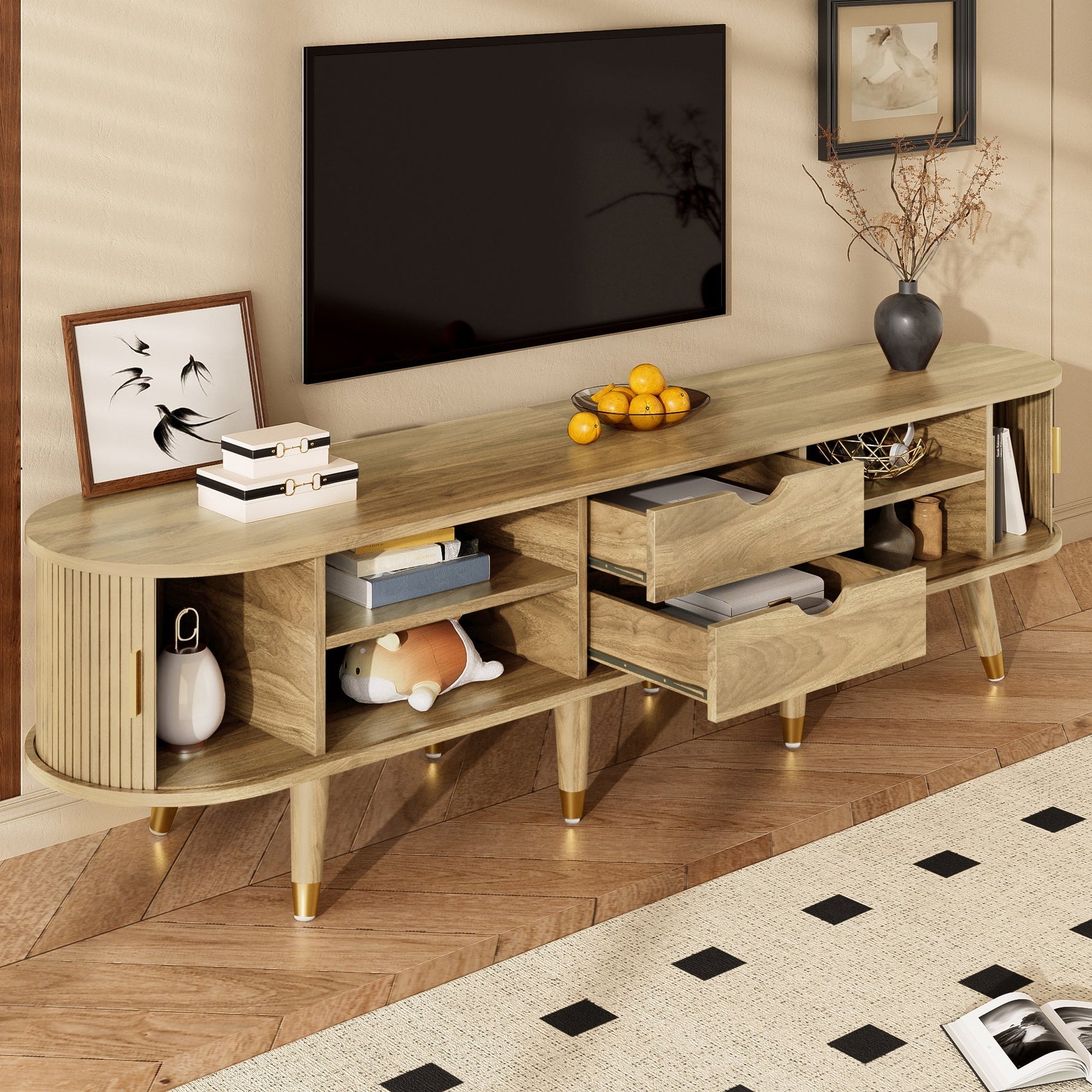 TV Cabinet Sliding Doors Unique Design