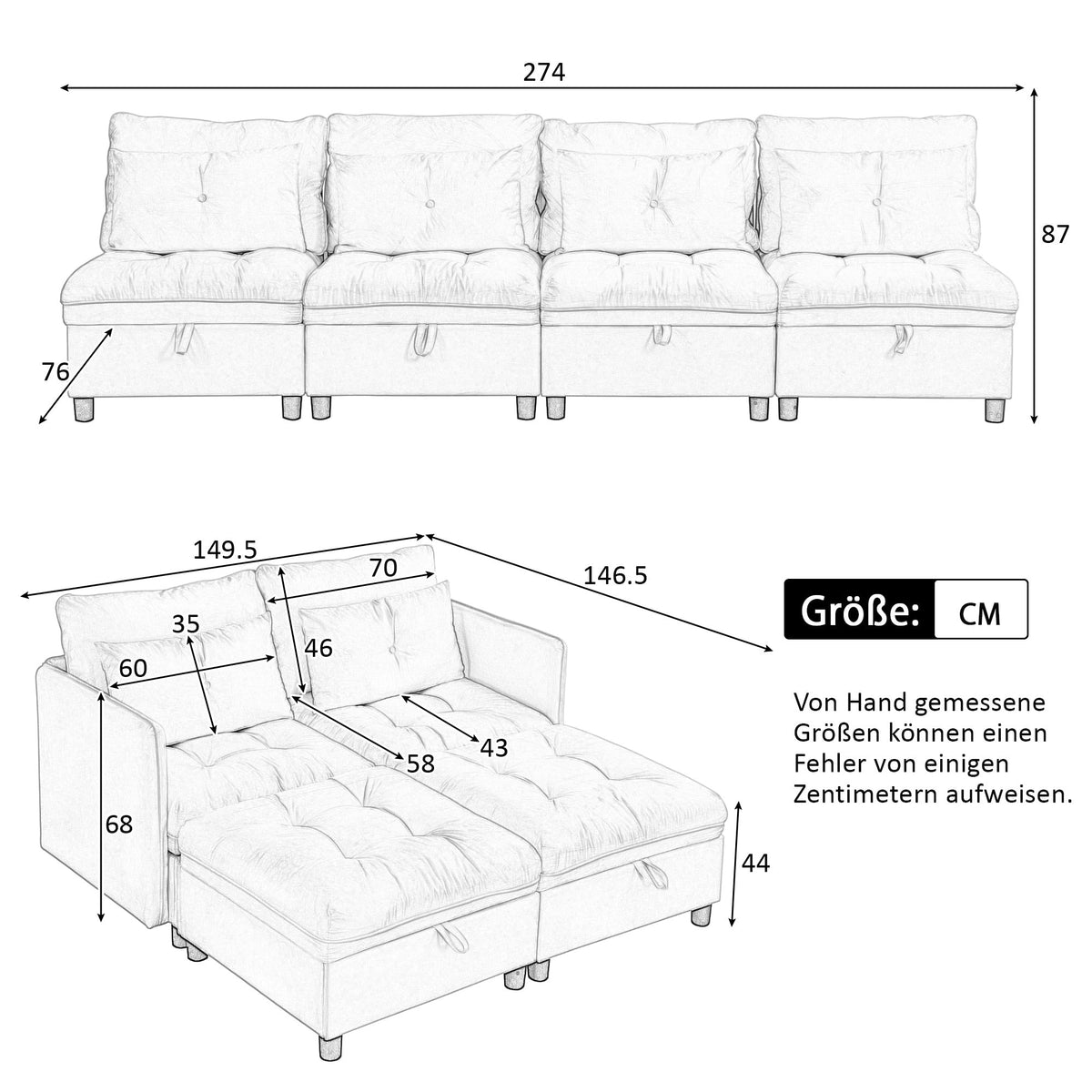 Cloud Modular Sofa 4-Seater Separable Storage Sleeper Chenille