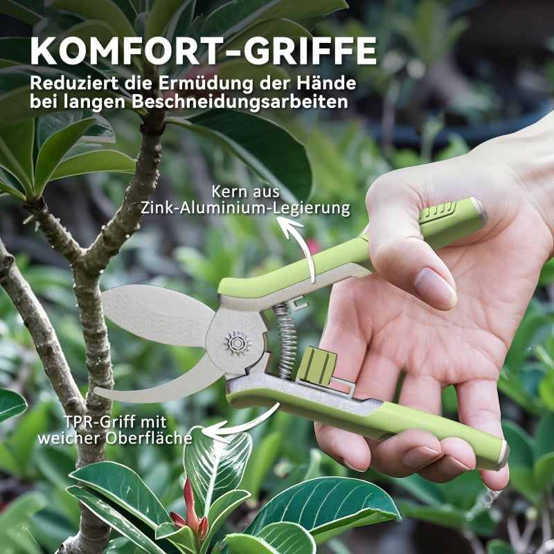Garden Tool Set 2 Pieces, Stainless Steel with Pruning Shears, Green + Silver