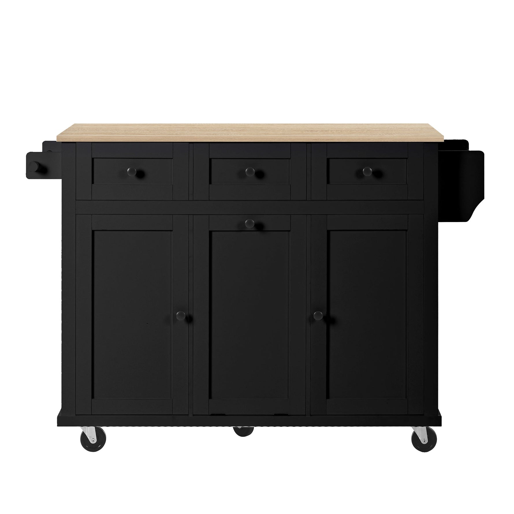 Mobile Kitchen Island Extendable Dining Area Waste Bin & Drawers - Black