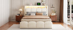 Upholstered Bed 140x200 with Hydraulic Storage & LED, Beige Velvet