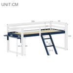 Children's Loft Bed 90x200 cm with Ladder & Table, White-Navy Blue