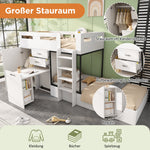Children's Bunk Bed with Pull-out Desk, Wardrobe, Storage, White