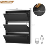 Metal Shoe Cabinet with 3 Flip Drawers and Wall Mount for Entryway, Black Metal