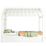 Country Style Children's Bed 90x200cm with Roof & Storage, White