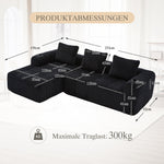 Compact Modular Sofa Side Pocket Cup Holder 3 Cushions - Corduroy Black